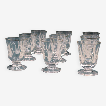 Set of 9 liqueur glasses in fine engraved crystal