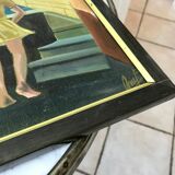 Tableau ancien mer enfants signé vintage