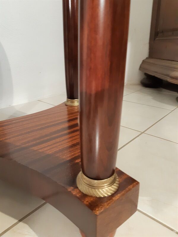 Gueridon Empire with columns, tripod, grey marble plateau