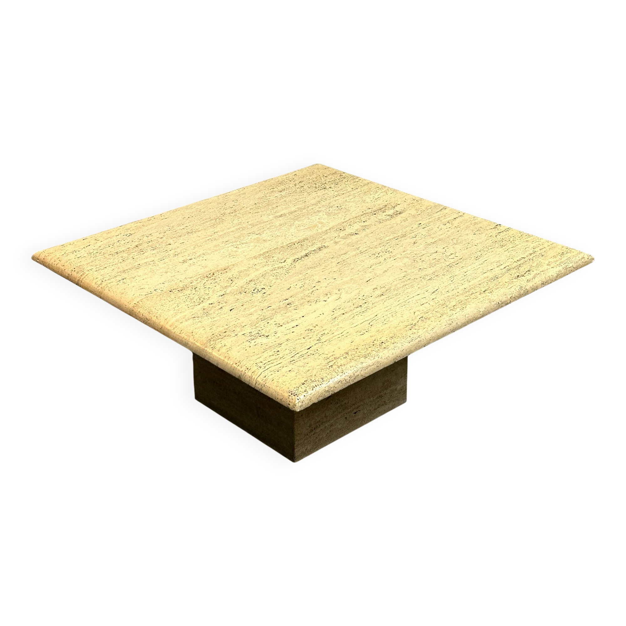Large Vintage Brute Travertine Square Coffee Table, France 1970s.
