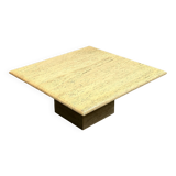 Large Vintage Brute Travertine Square Coffee Table, France 1970s.