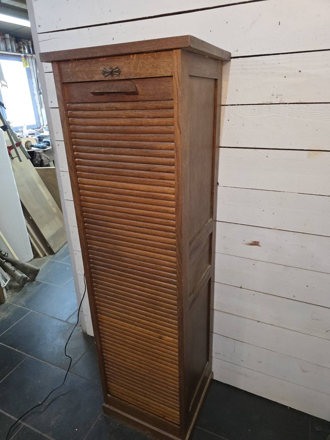 Oak curtain filing cabinet