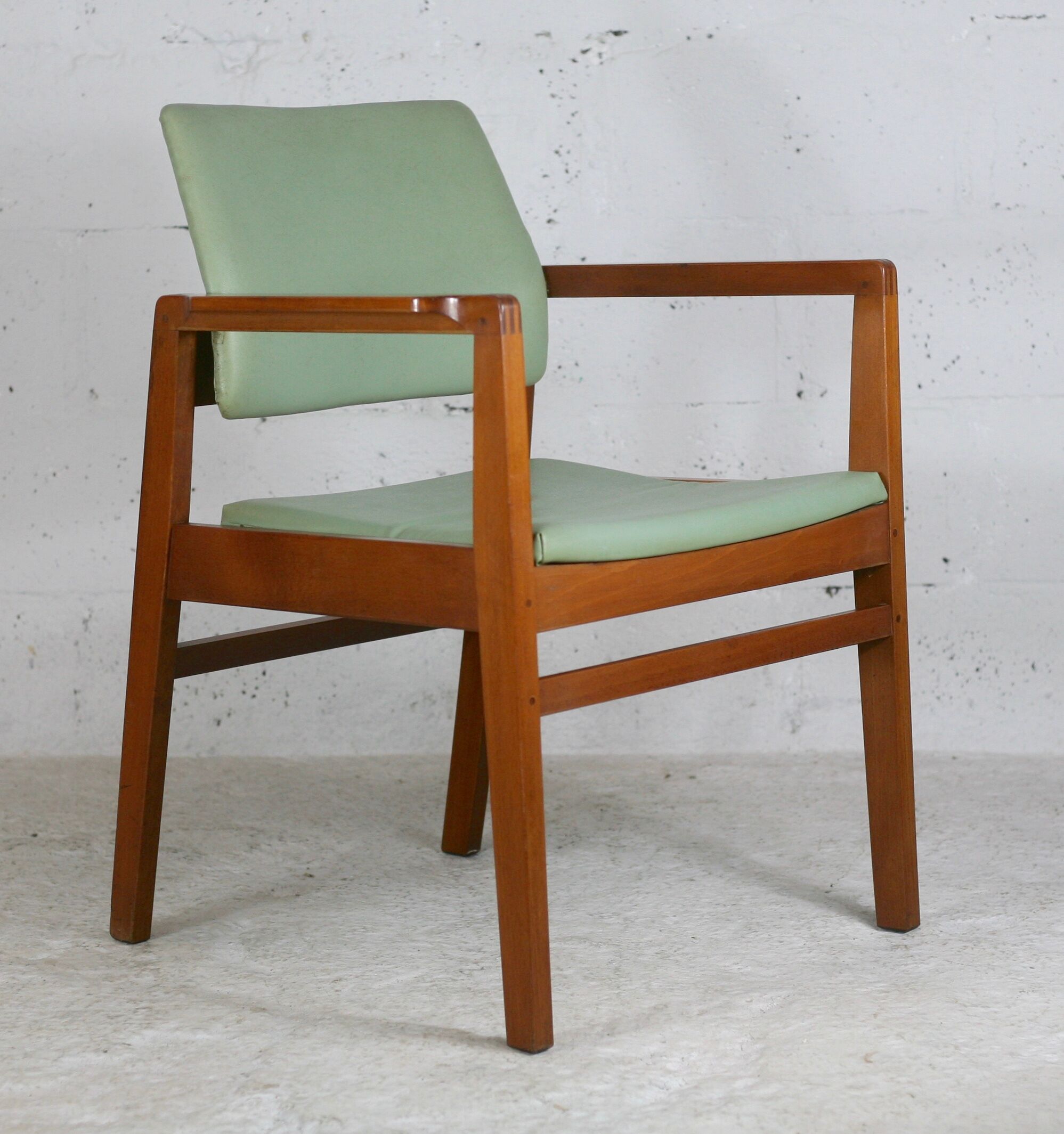 Scandinavian armchair, wood and imitation leather, circa 1975