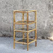 Pair of bamboo and smoked glass vintage bedside tables