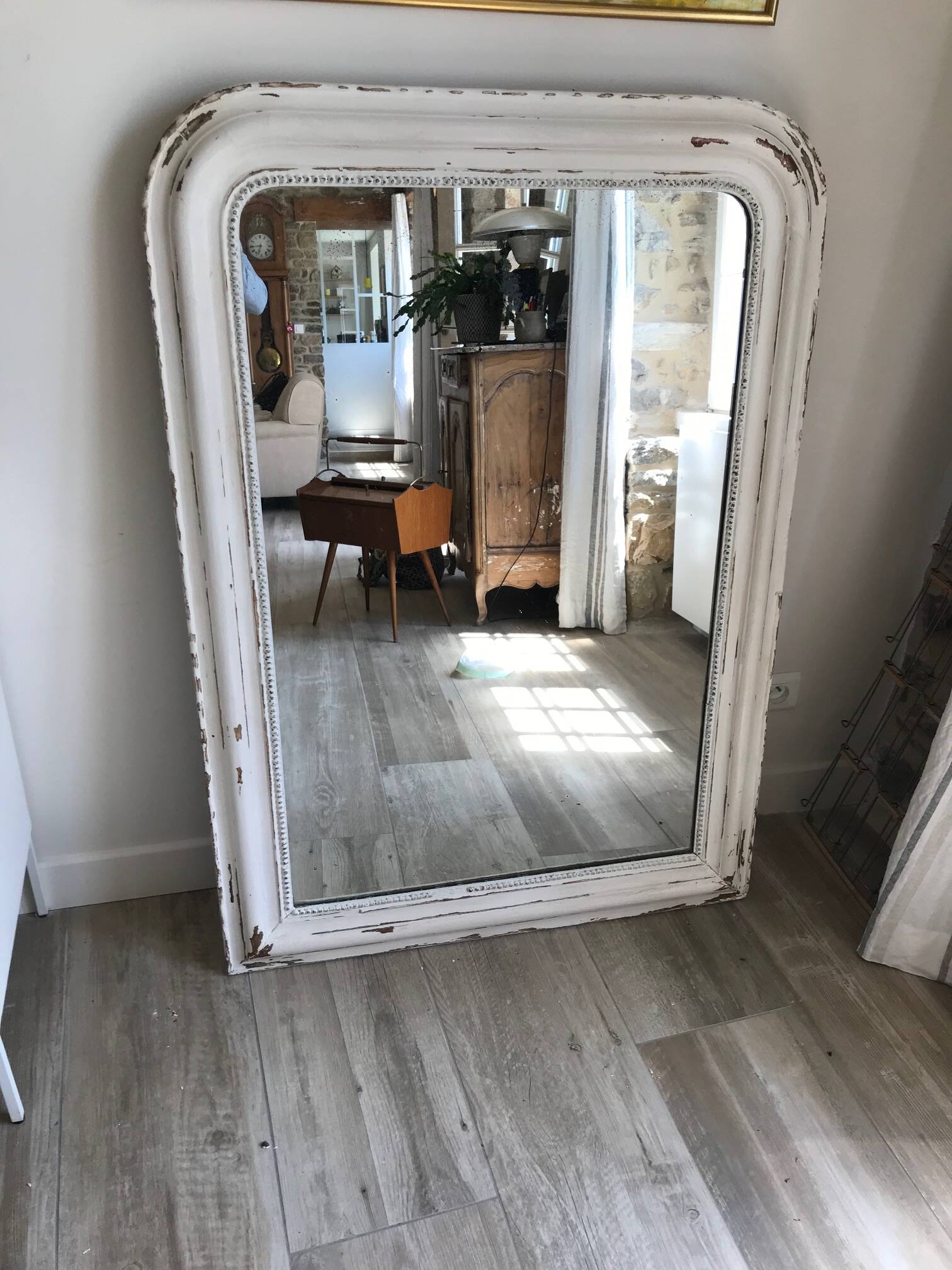 Large Louis Philippe mirror with white patina