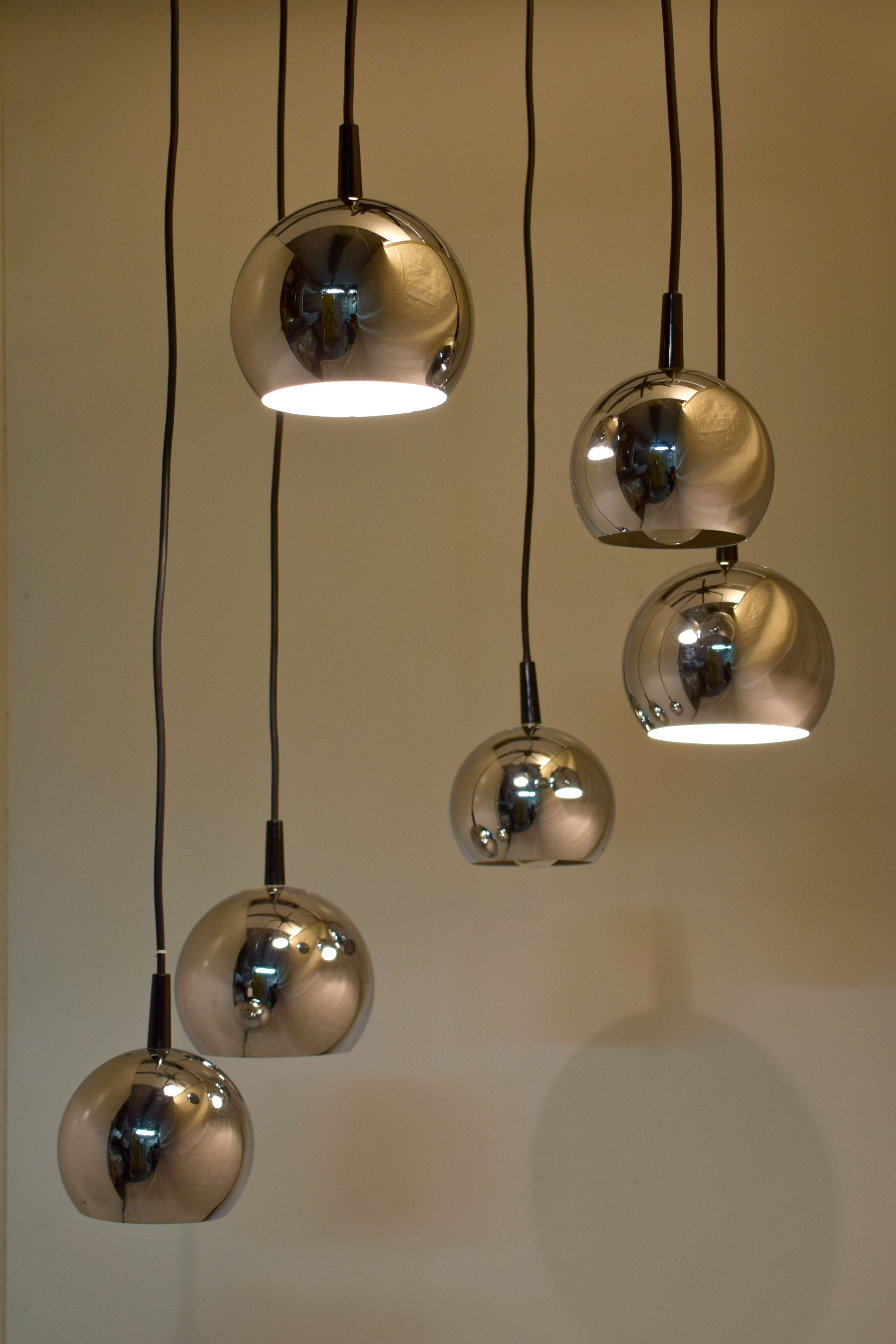 Lustre chromées cascade 6 suspensions  1970