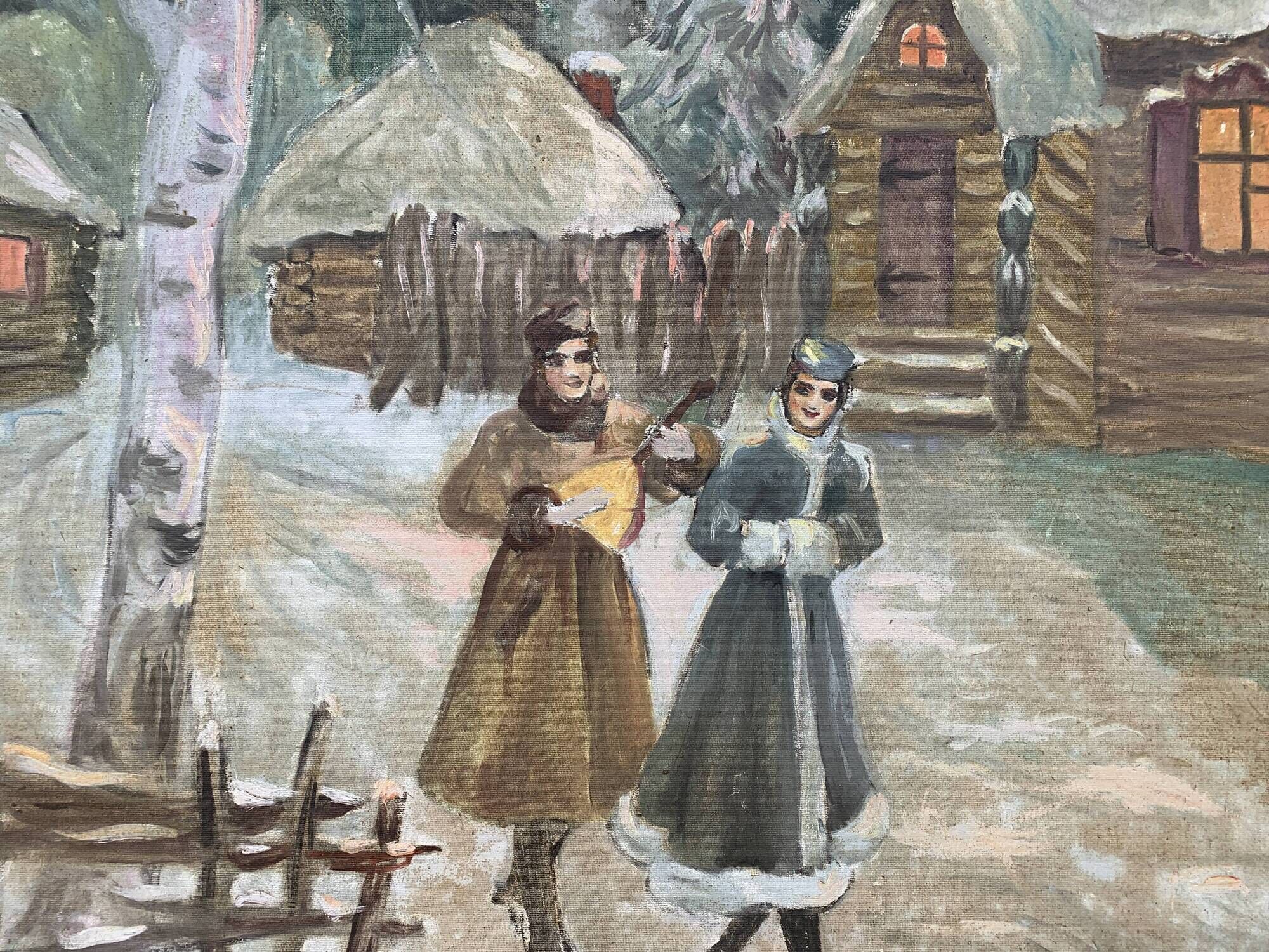 Latvian painting Landscape under the snow signed Olga Morrenn 1981