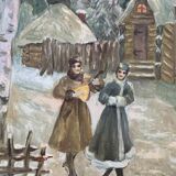 Latvian painting Landscape under the snow signed Olga Morrenn 1981