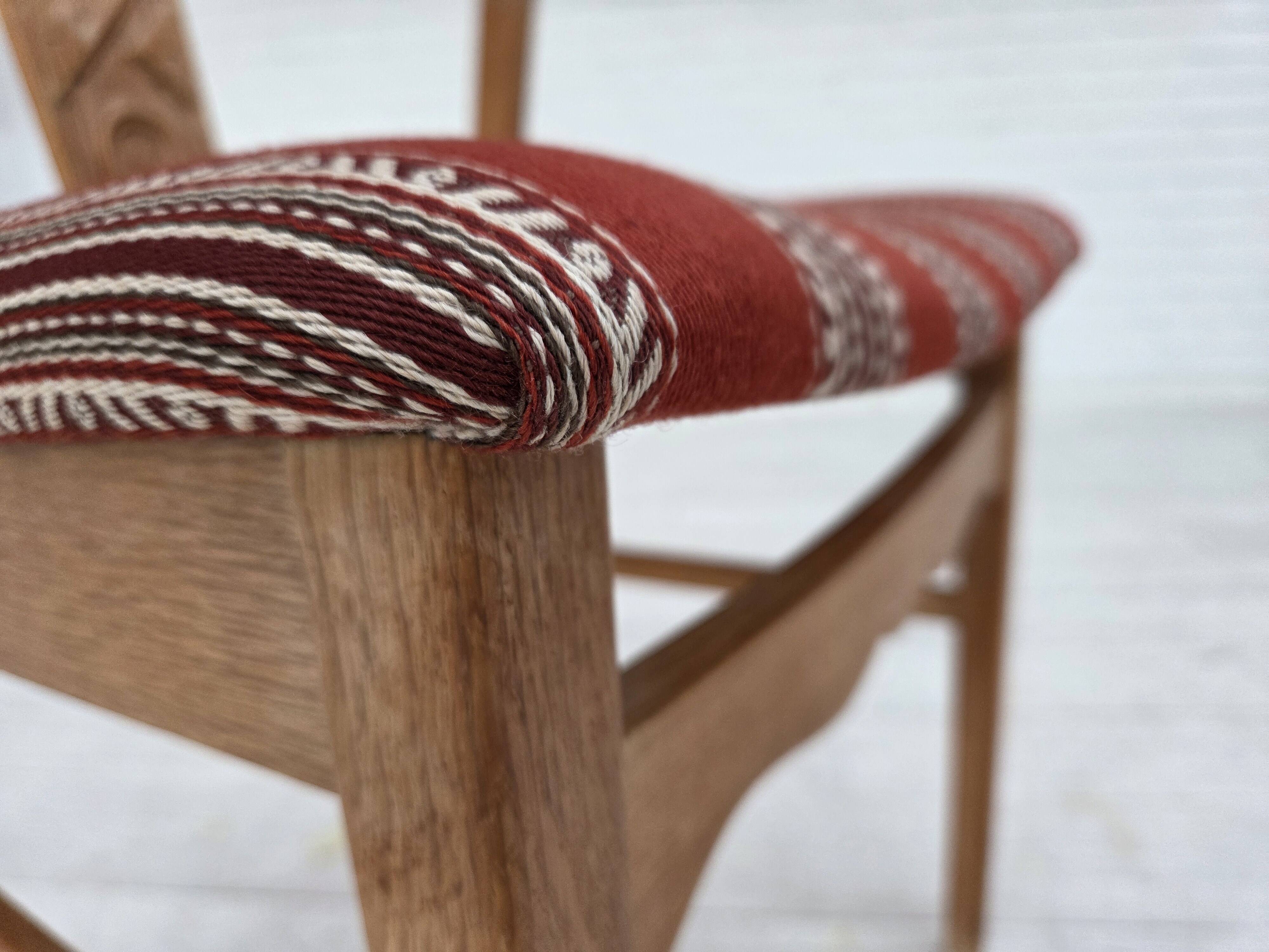 1960s, pair of Danish dining chairs, solid oak wood, furniture wool.