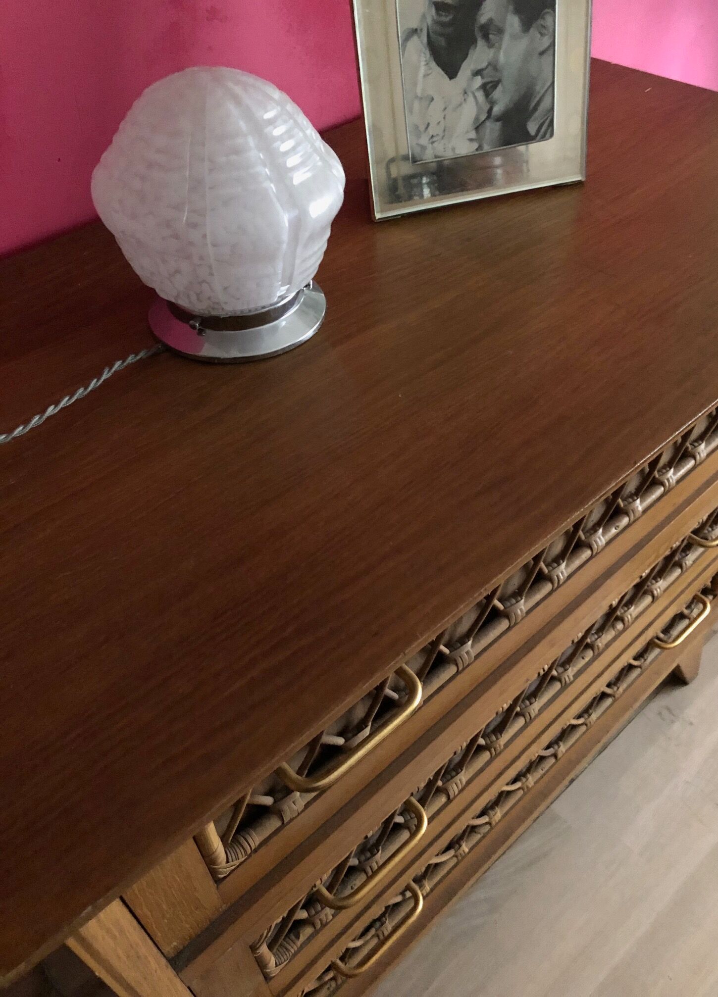 60s rattan and compass feet dresser