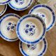 Set of 8 antique soup plates, blue flower decorations