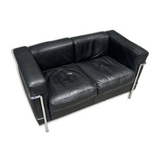 2-seater sofa LC2 Le Corbusier in black leather