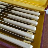 12 Art Deco knives 1930 bone or bakelite sleeves in case