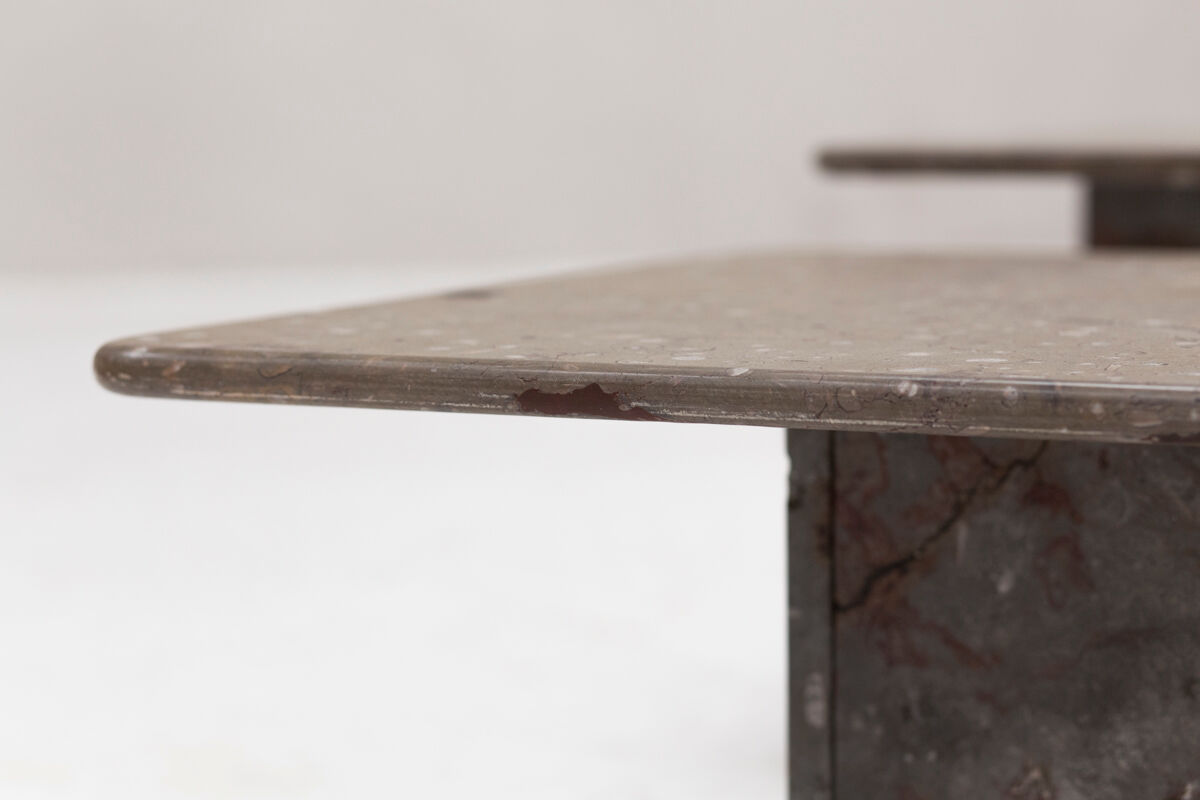 Ensemble de 3 tables basses carrées en marbre fossile, design des années 1970