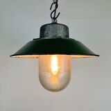 Green enamel and cast iron industrial pendant light, 1960s