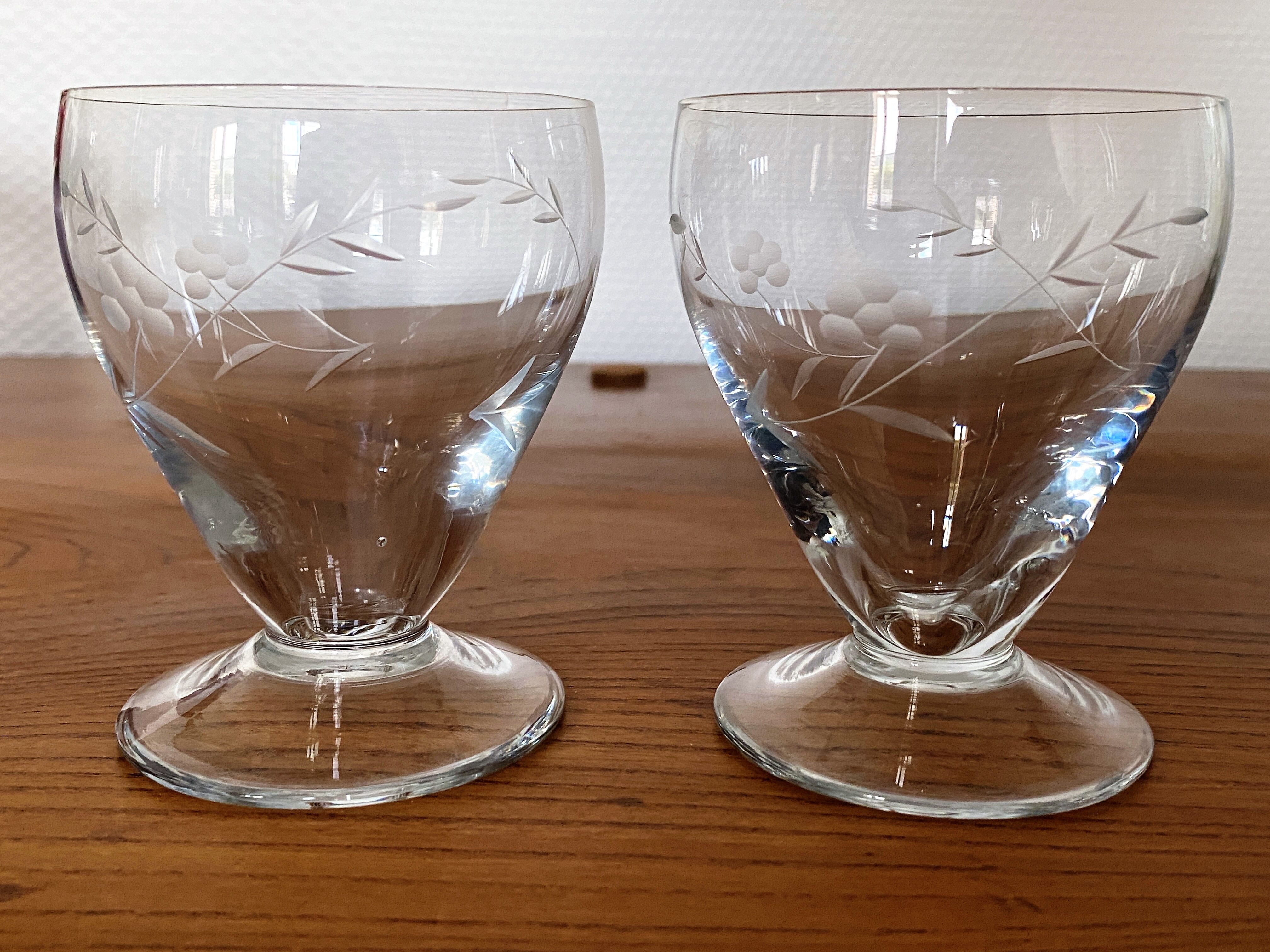 Duo of engraved glass water glasses