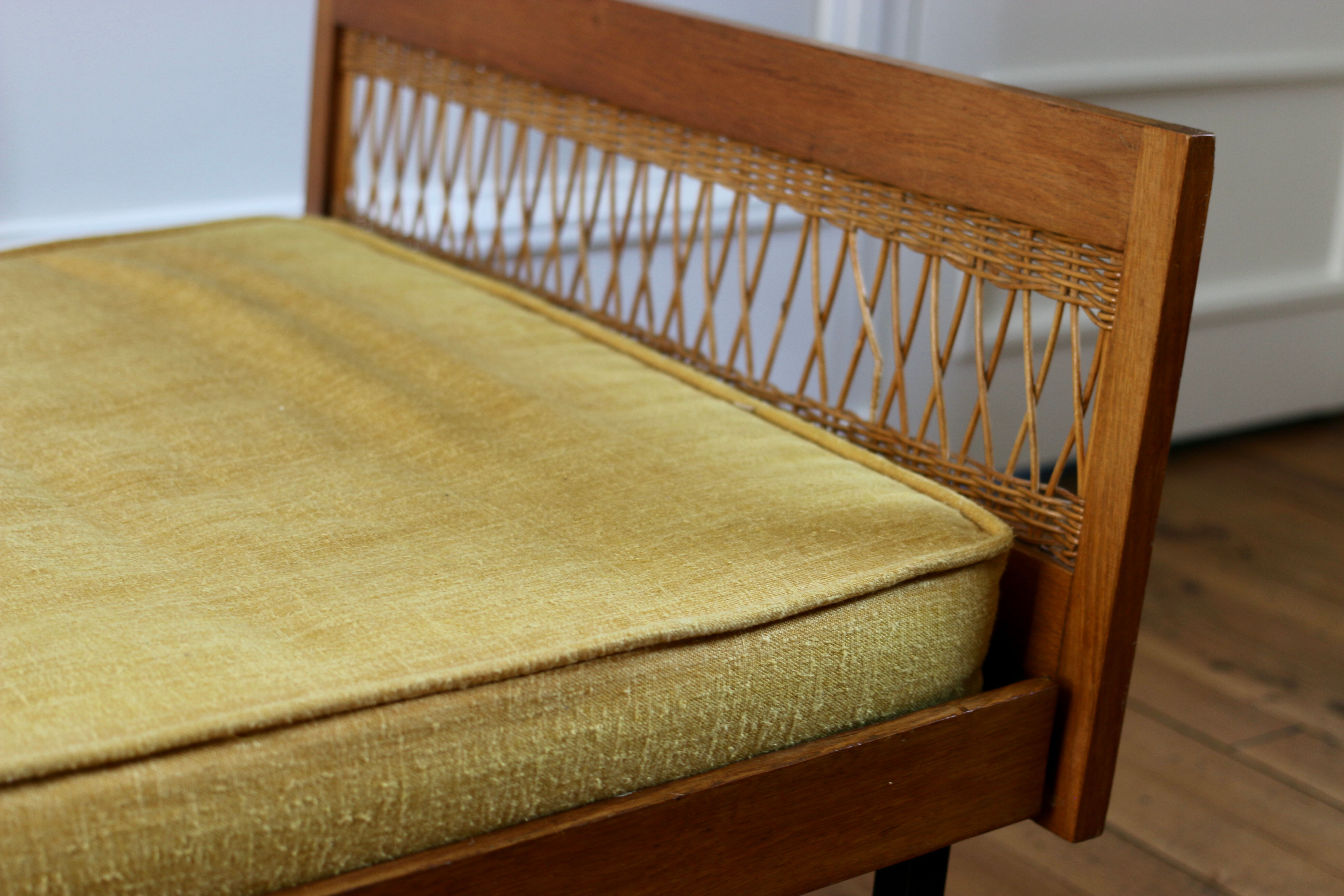 Daybed vintage 1960 chêne et rotin