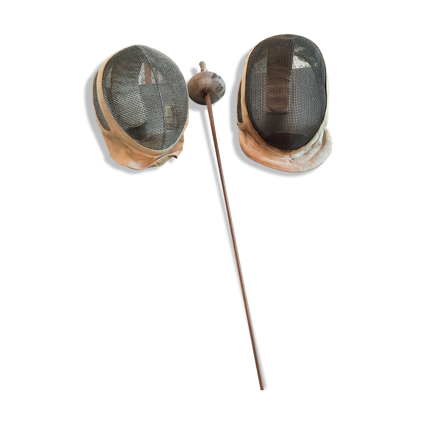 Pair of old fencing mask and foil
