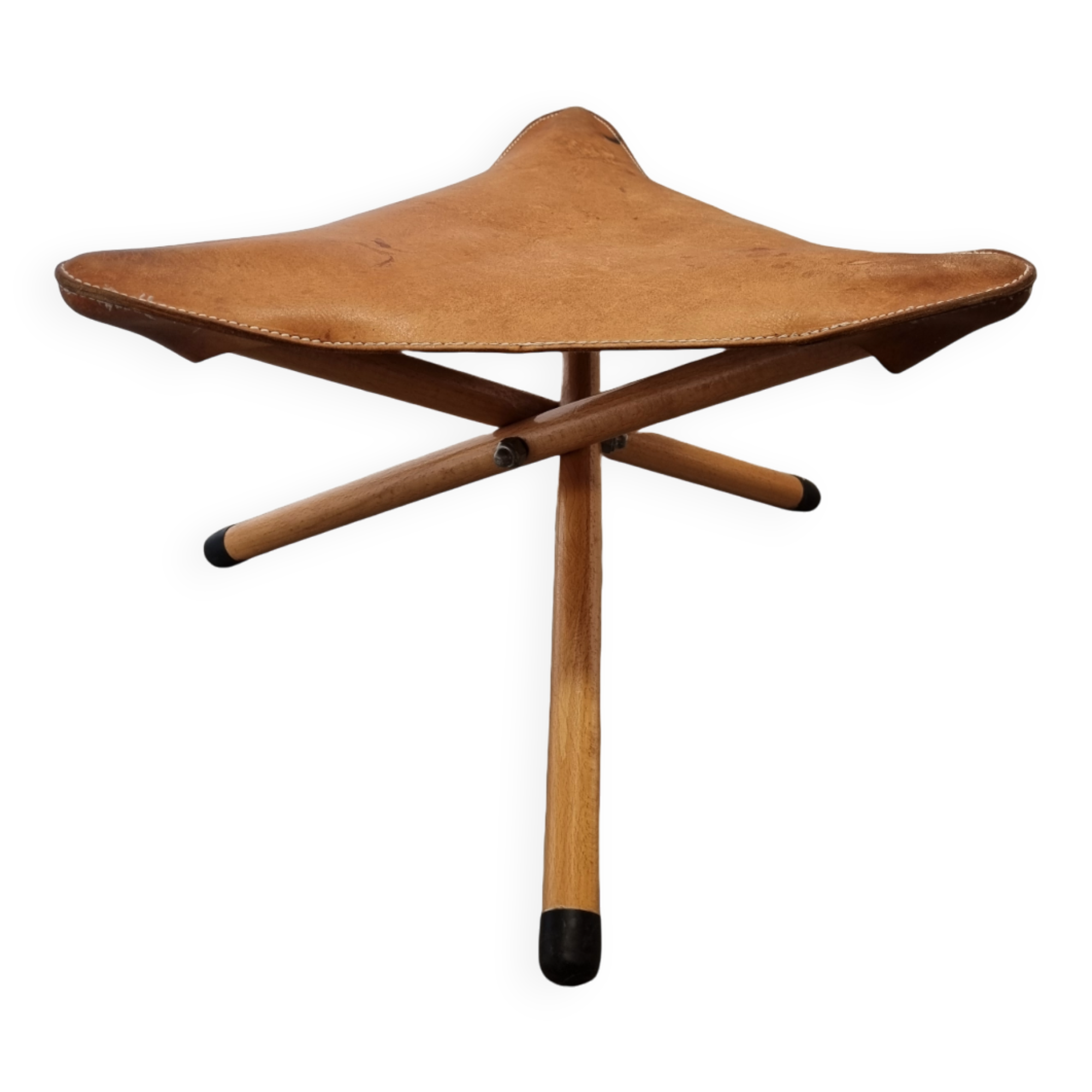 Tabouret tripode en cuir vintage