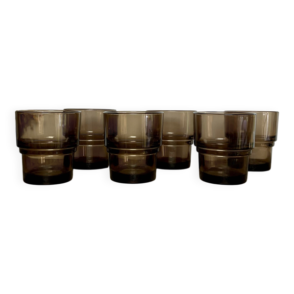6 verres fumés vereco vintage
