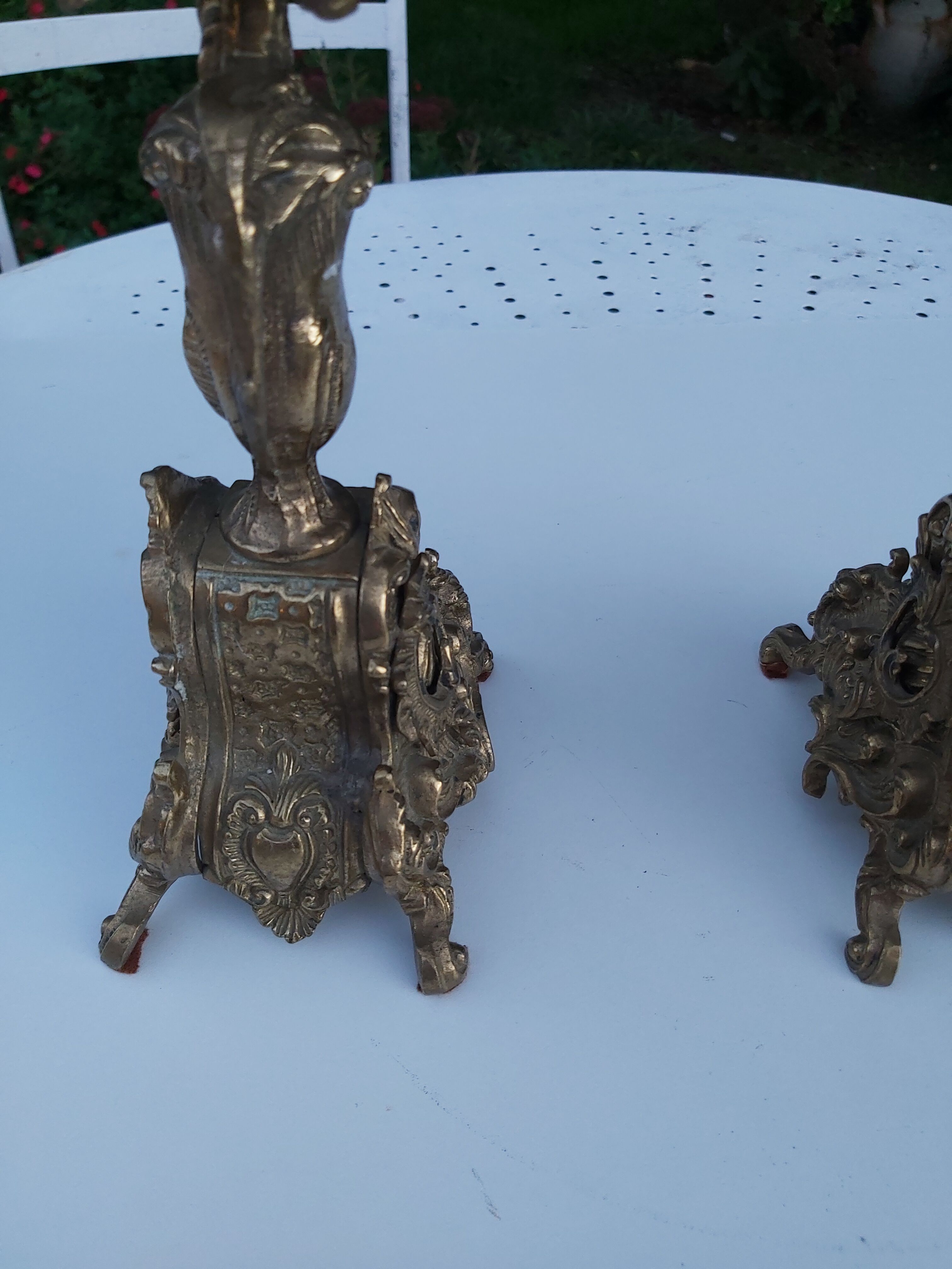 Pair of bronze chandeliers