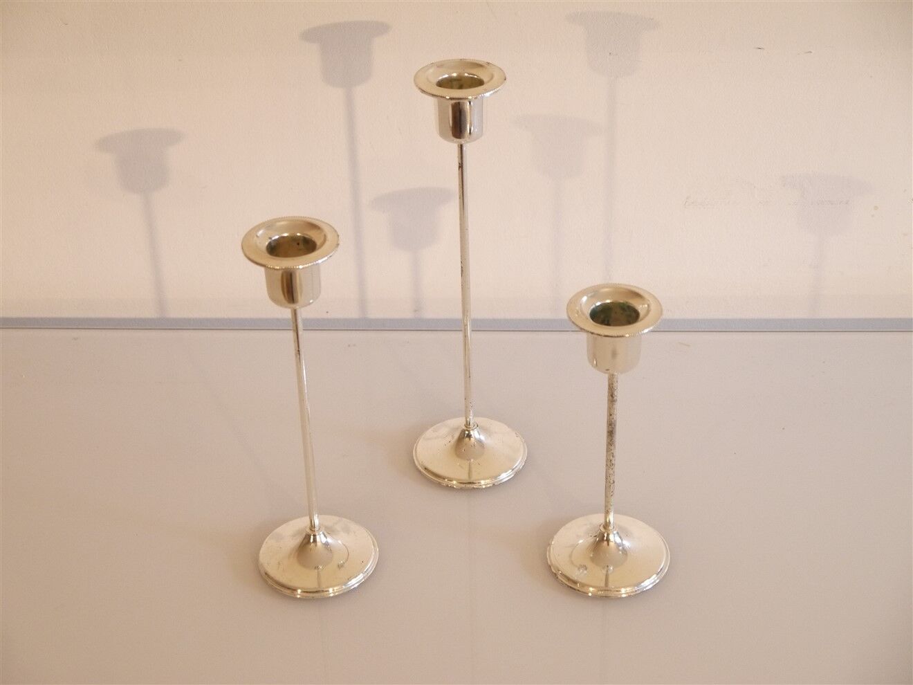 Set of 3 vintage metal candle holders 1970