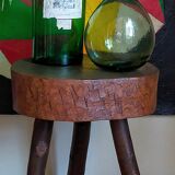 Brutalist tripod stool vintage folk art