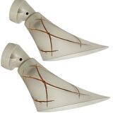 Pair of Art Deco opaline and porcelain wall lights