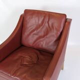 Armchair Model 2207 Made In Red Leather & Oak Frame By Børge Mogensen From 1960s