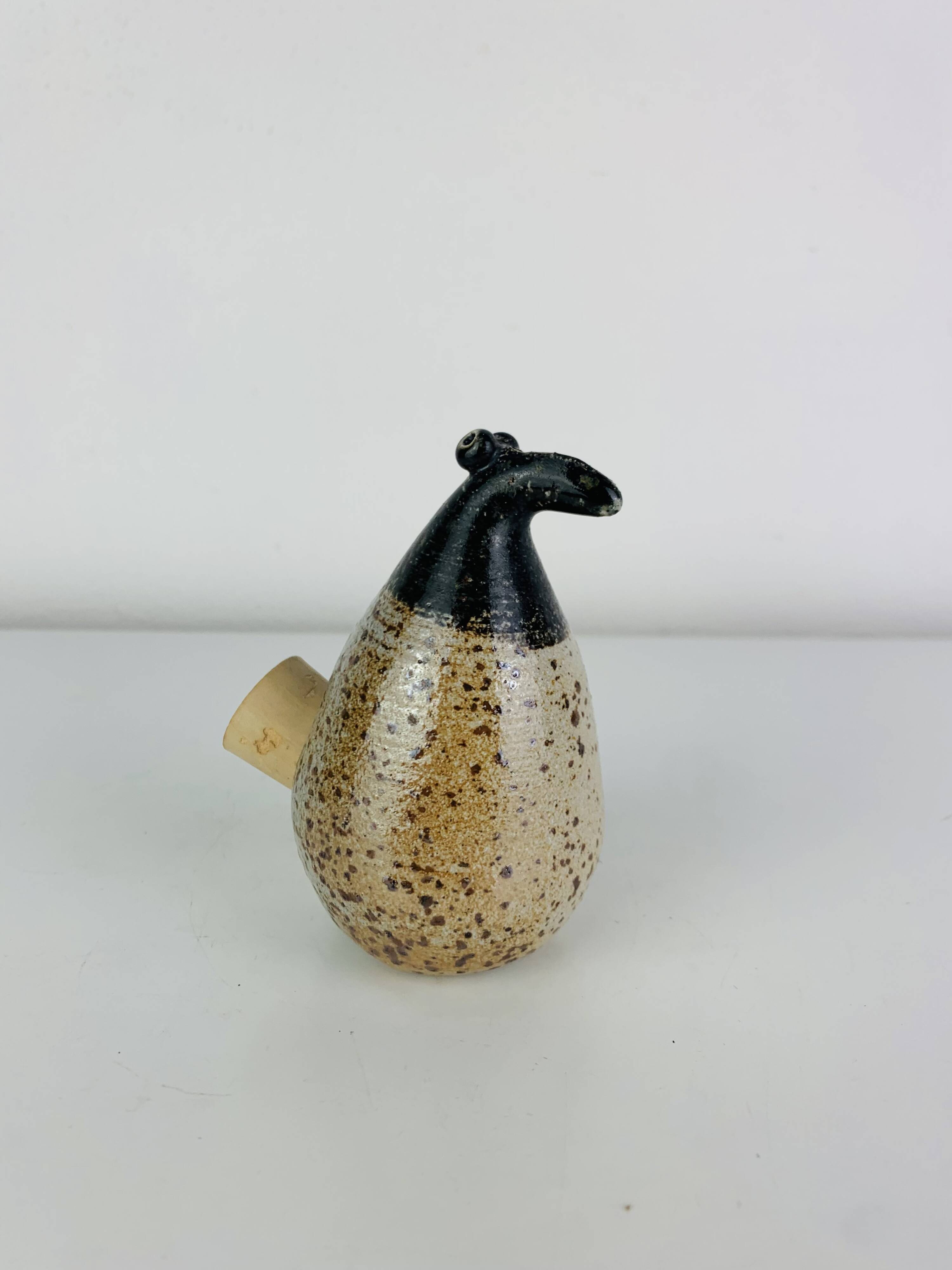Salière zoomorphe en grès, oiseau, vintage
