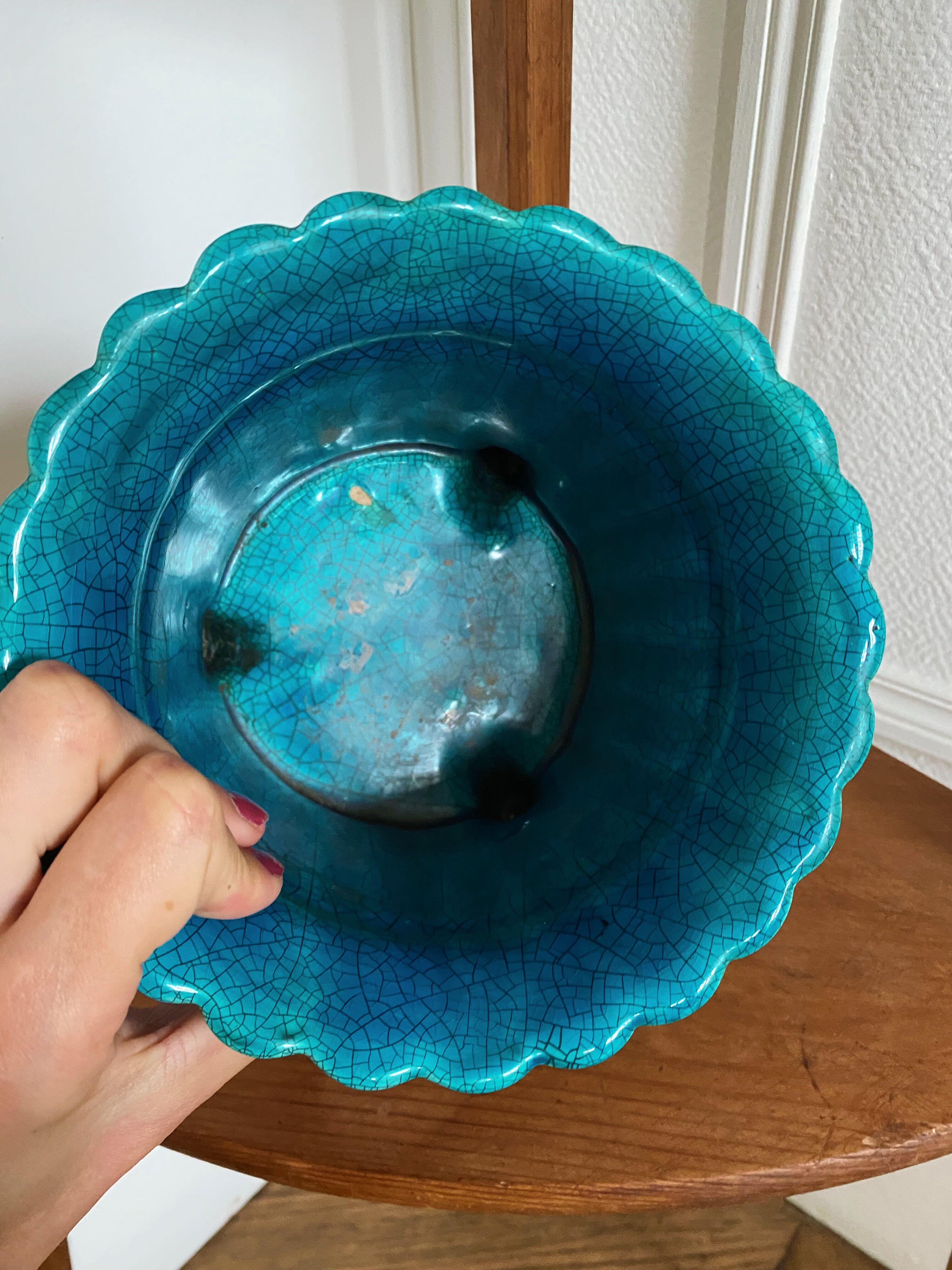 Turquoise ceramic pot cover