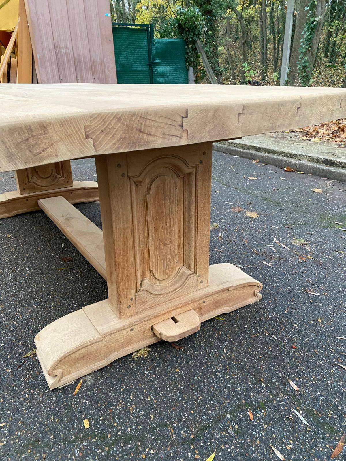 Restored 19th century solid oak monastery dining table, 215cm