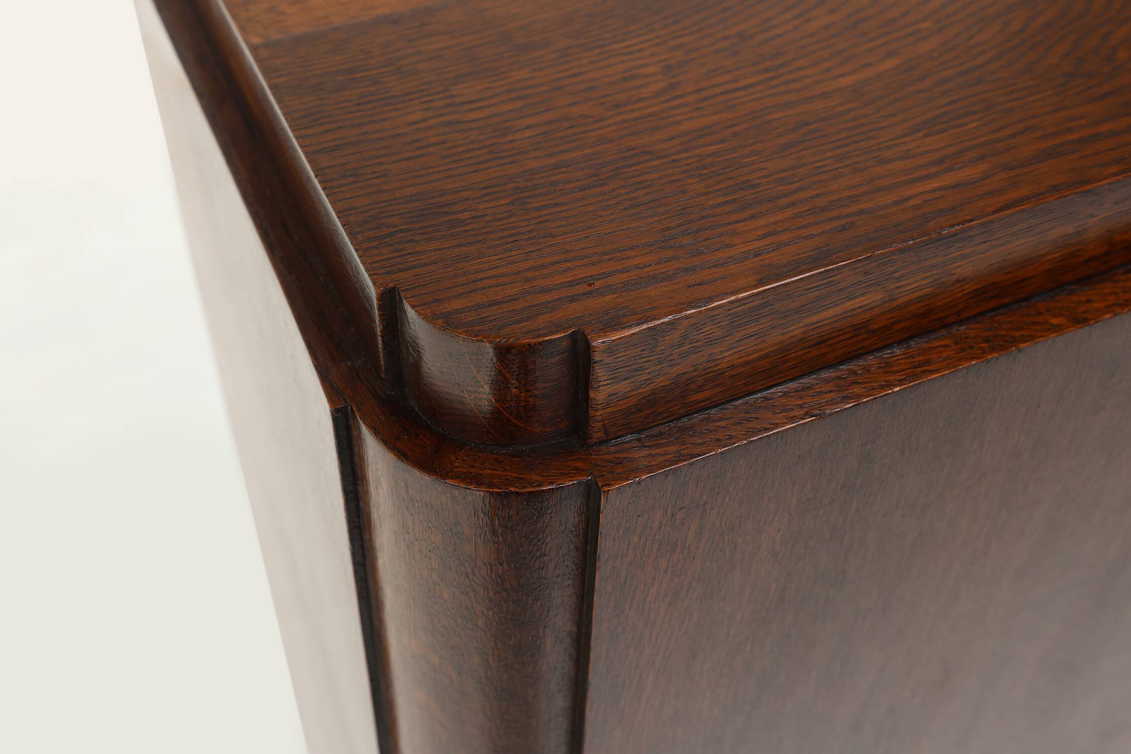 Large Art Deco console or pedestal in dark oak veneer, Belgium, 1920s