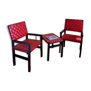 Fauteuils en cuir noir et rouge