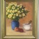 Painting Oil canvas mounted on panel, Still life with bouquet Nadine Chatre