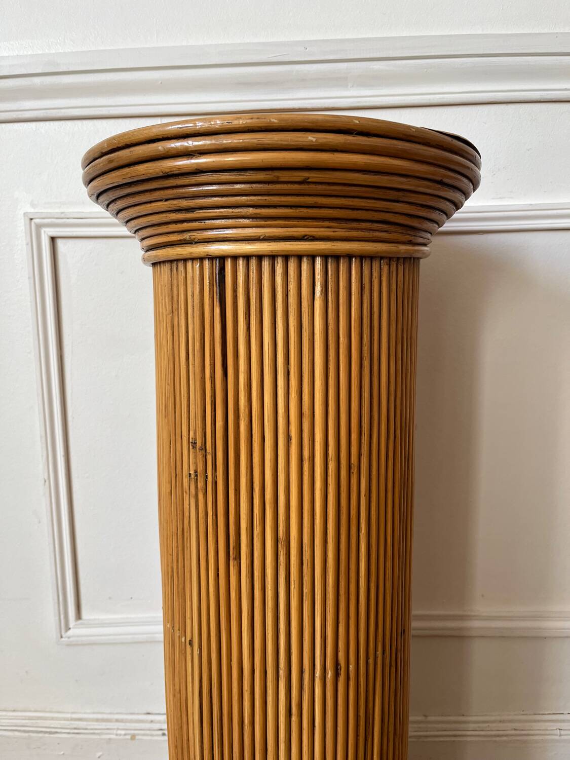 Pair of vintage rattan veneer columns