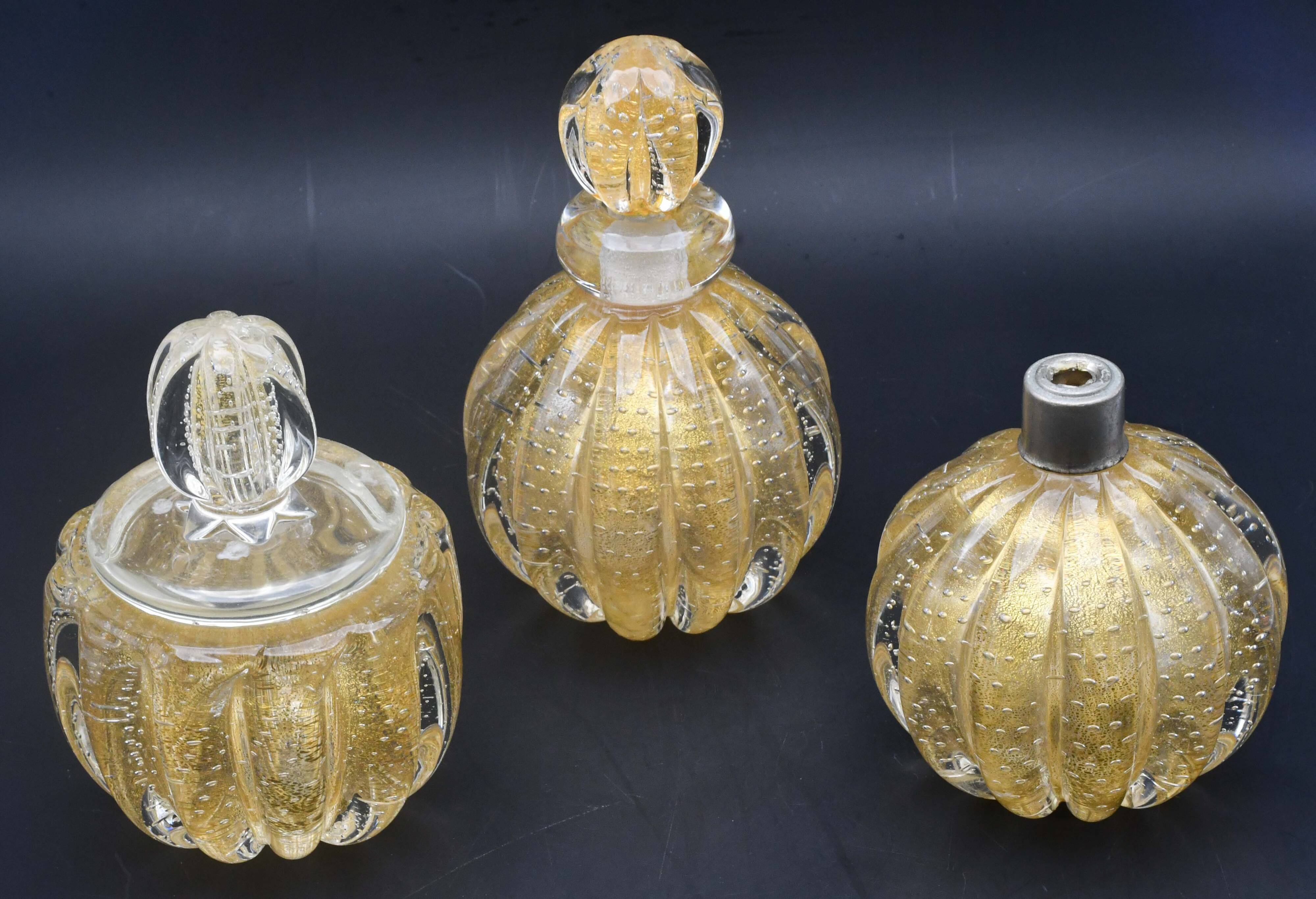 Set of 3 gold Ercole Barovier "Bullicante" Murano glass vases for Barovier & Toso
