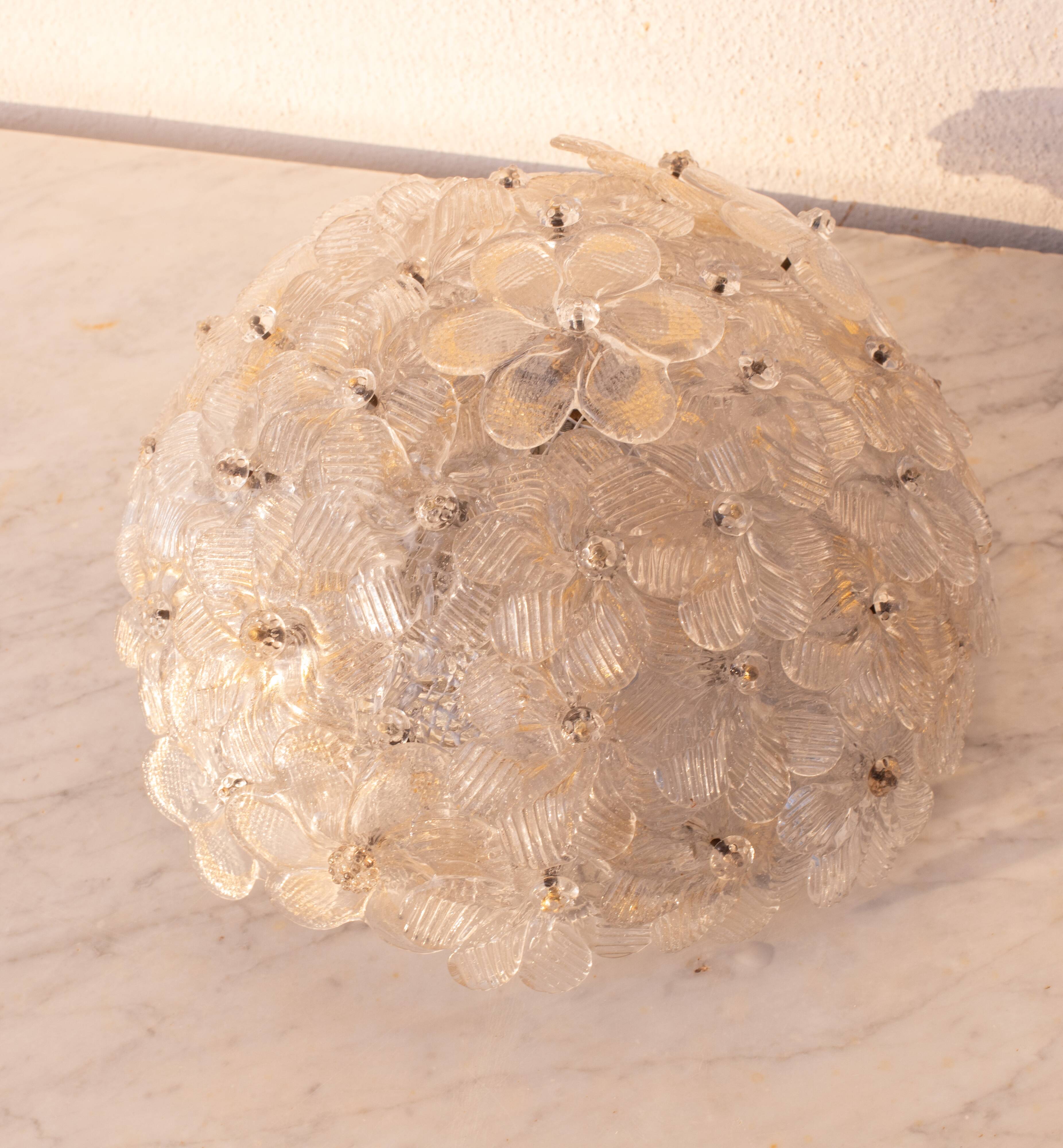 Murano Ceiling Light Gold and Traspare Flower by Seguso for Venini, Italy, 1960s