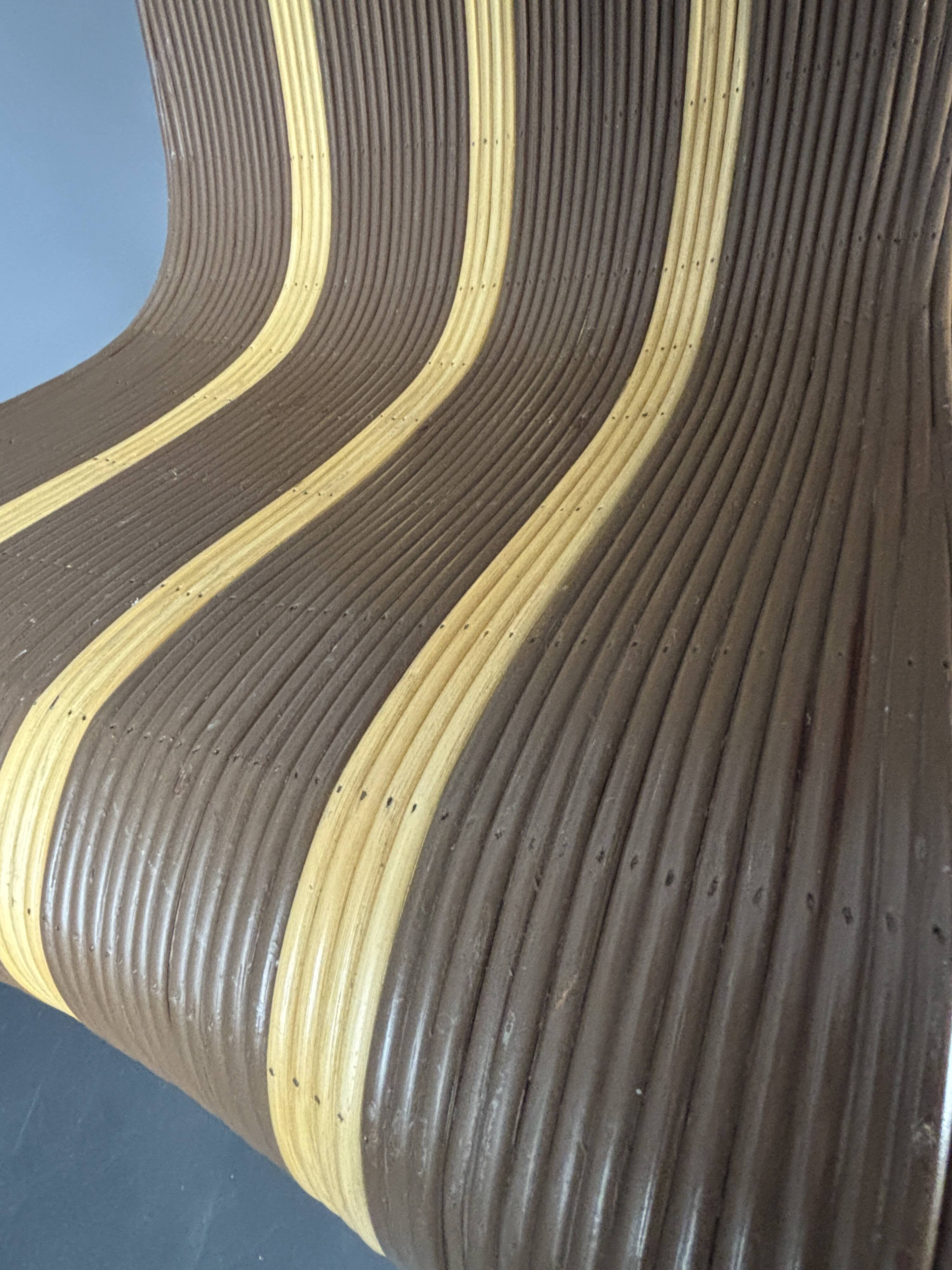 Curvy wavy pencil reed rattan bamboo low lounge chair, 1970s