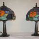Pair of Art Nouveau Tiffany lamps with leaded glass, 1990.
