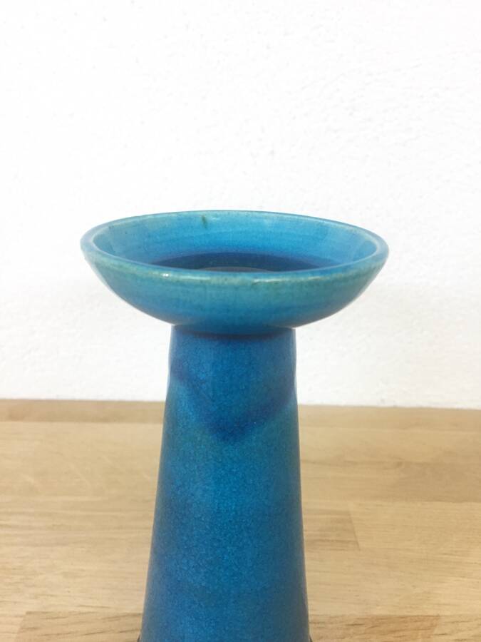 Scandinavian turquoise glazed ceramic candlestick – Denmark, 1960