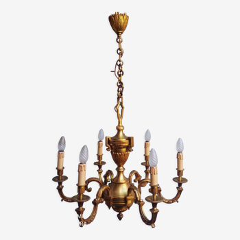 Chandelier 6 lights in gilded bronze Lucien Gau, Louis XVI