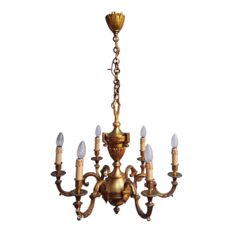 Chandelier 6 lights in gilded bronze Lucien Gau, Louis XVI