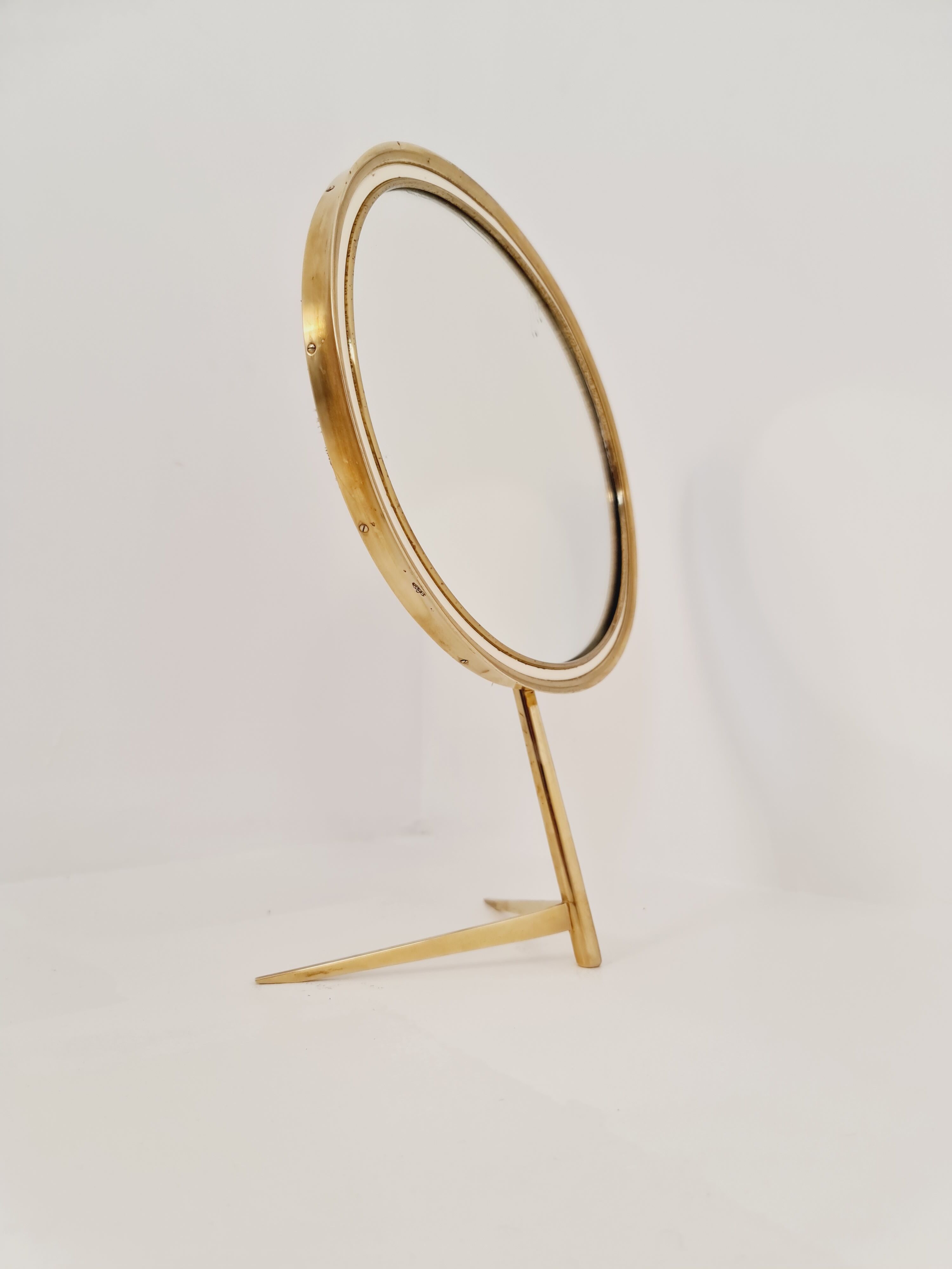 Mid century vanity brass  table mirror von vereinigte werkstätten münchen germany 1960s