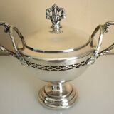 Antique trophy-shaped sugar bowl, silver-plated metal and glass verrine