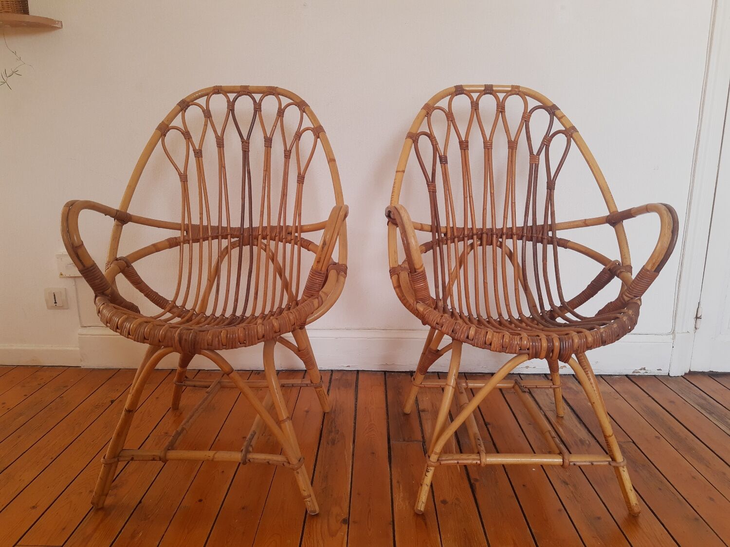 Pair of vintage rattan armchairs