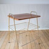 Vinyl trolley in teak and gold metal 1960