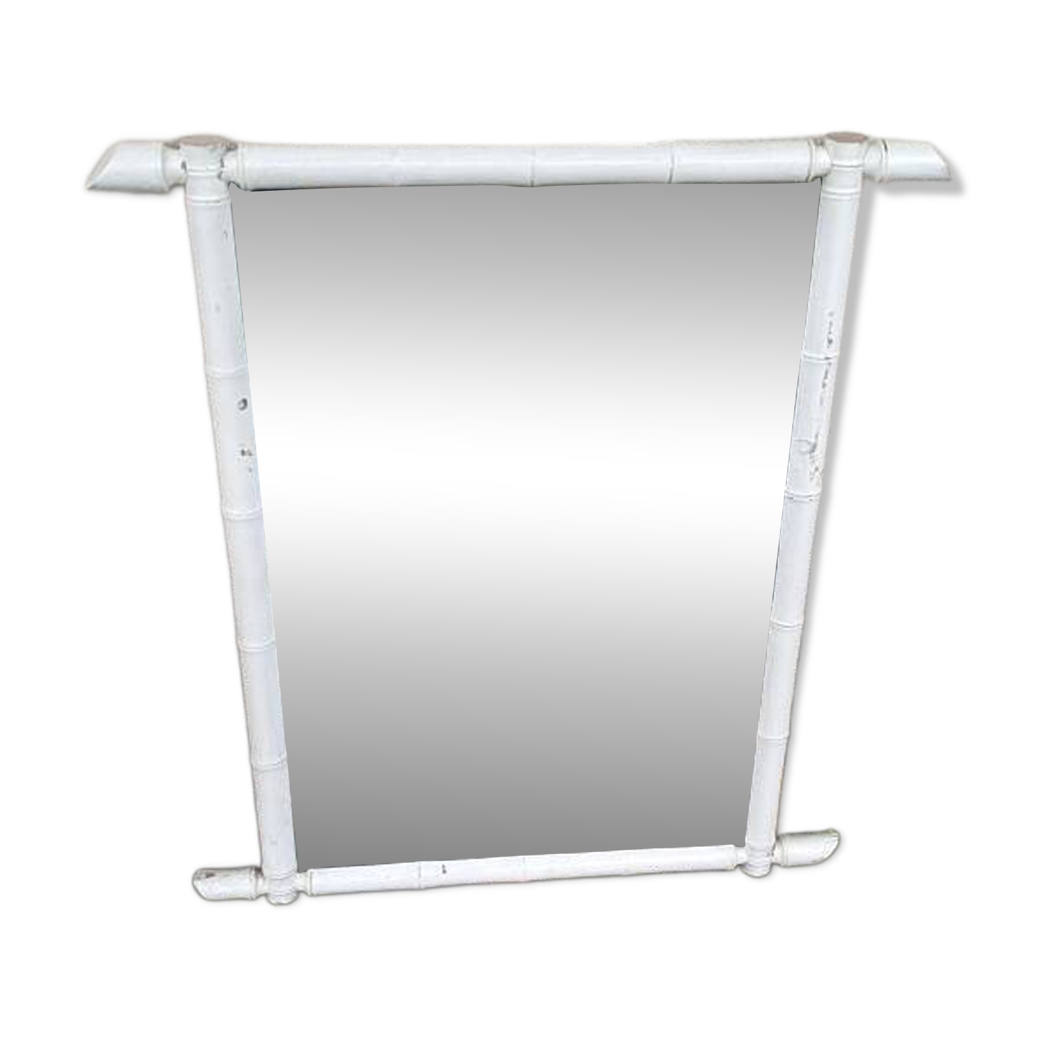 Large wooden mirror with bamboo effect painted in white, bohemian country decor