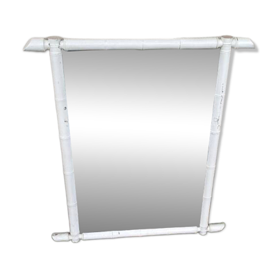 Grand miroir en bois effet bambou peint en blanc décoration campagne bohème