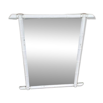 Large wooden mirror with bamboo effect painted in white, bohemian country decor